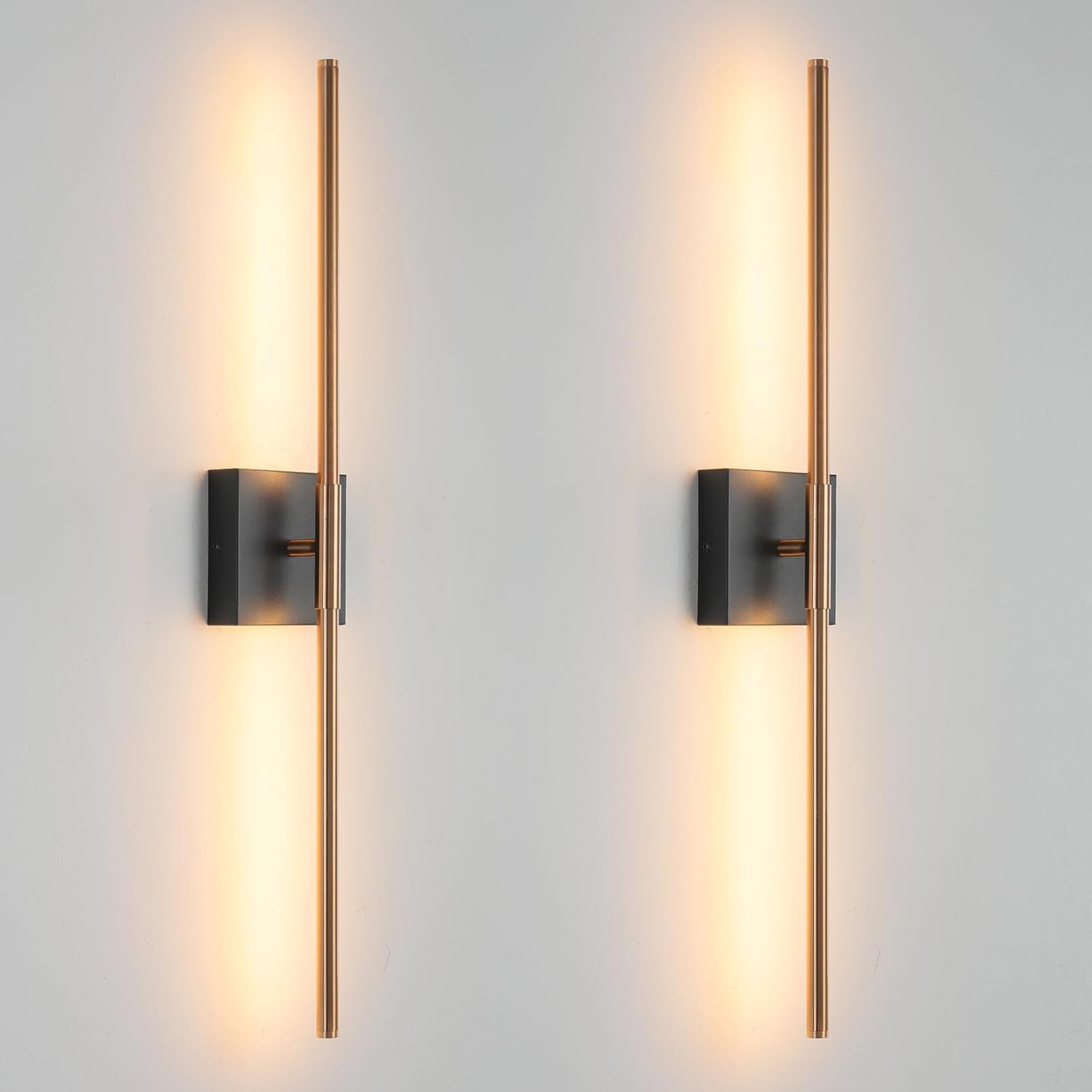 BRASS Modern Light Fixture Set of Two 27.8x4.3x3.4in Black and Brass Gold Sconces 1200Lm LED Wall Lights for Bathroom, Living Room, Corridor